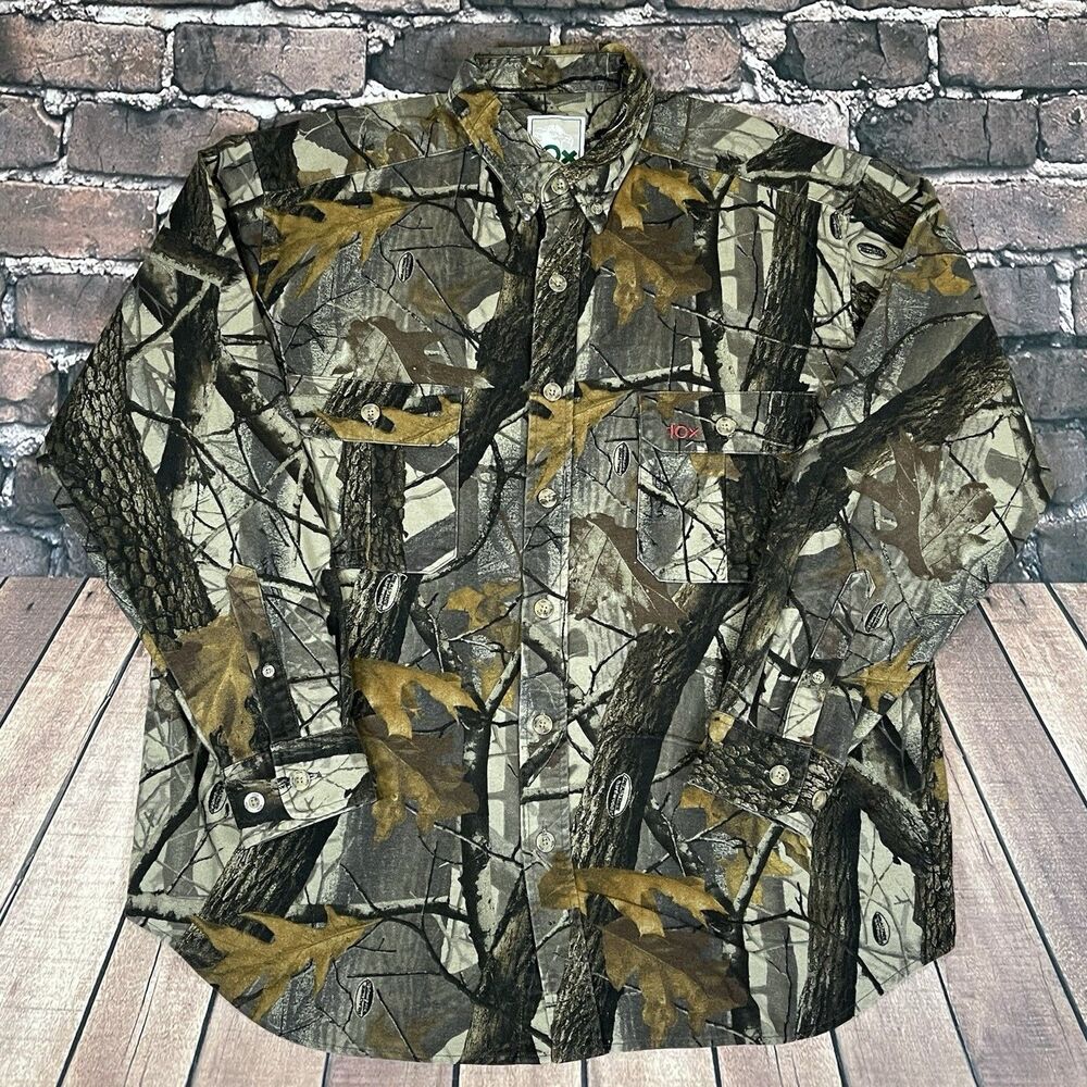 10X Realtree Hardwoods Camouflage Button Down Shirt Heavy Chamois Mens Large L